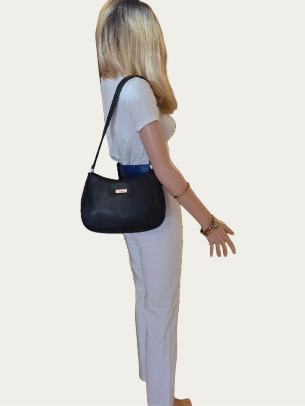 Vintage Y2K Black Minimalist Leather Shoulder Bag Handbag Pristine Leather - Picture 4 of 15